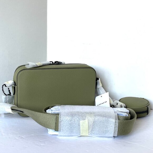 Coach Charter Slim Crossbody Bag Moss Pebbled Leather Round Pouch CC070 Small - Picture 3 of 12